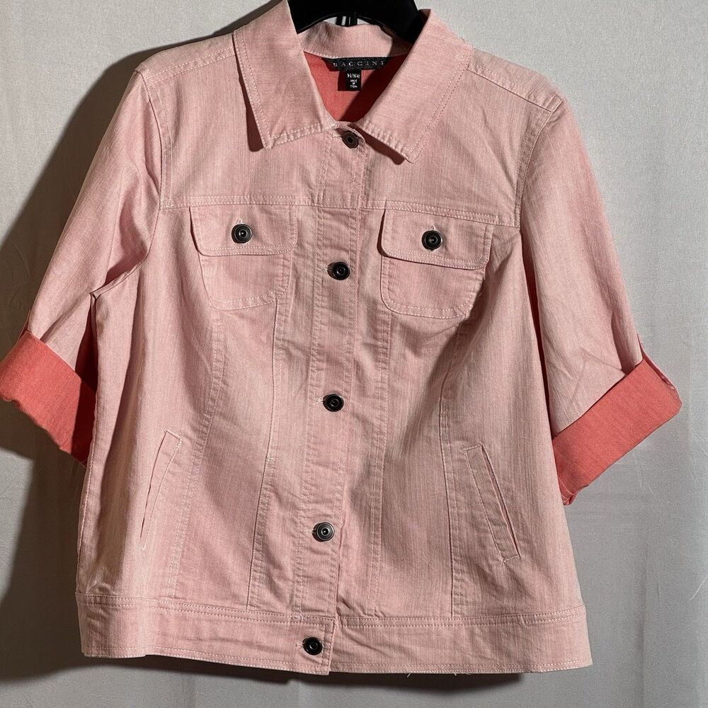 Baccini Orange Utility Jacket Womens Medium Button Front Roll Tab Sleeve Casual